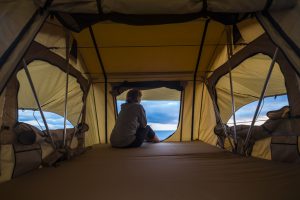 Inside of Rooftop Tent Over Looking Water