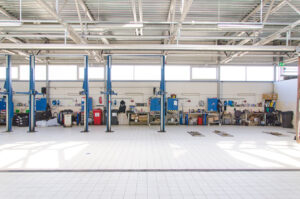 View of automobile repair shop or garage.