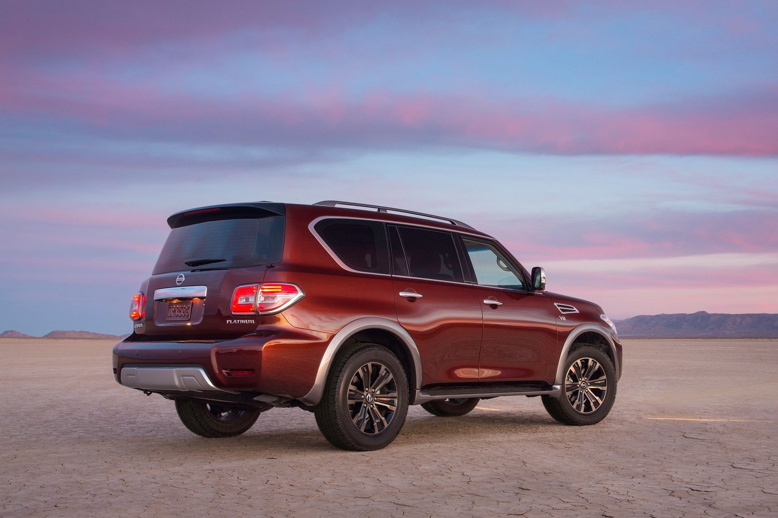 The 2012 Nissan Armada parked on an old lake bed.