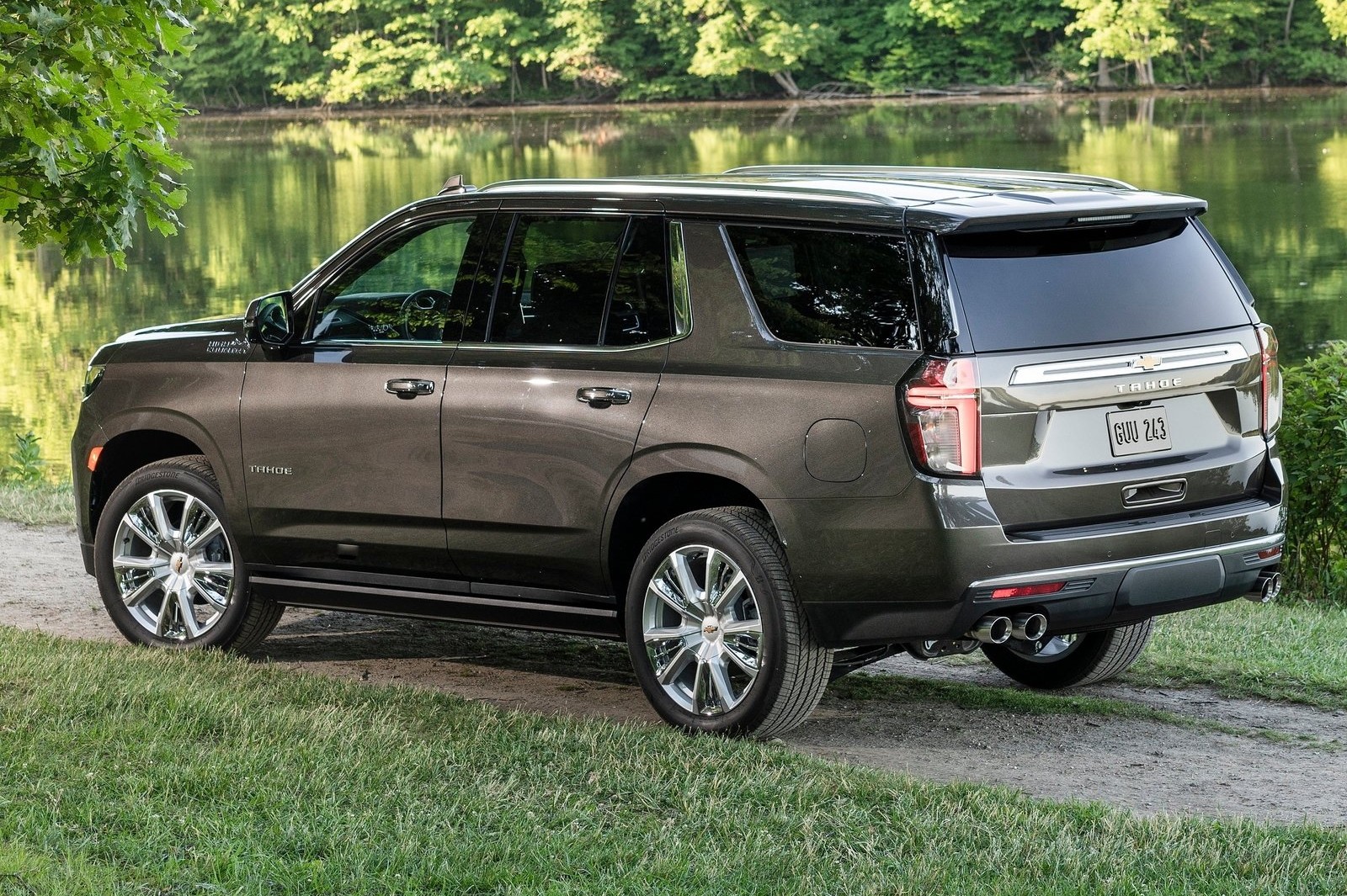 2022 Chevrolet Tahoe High Country parked by the lake.