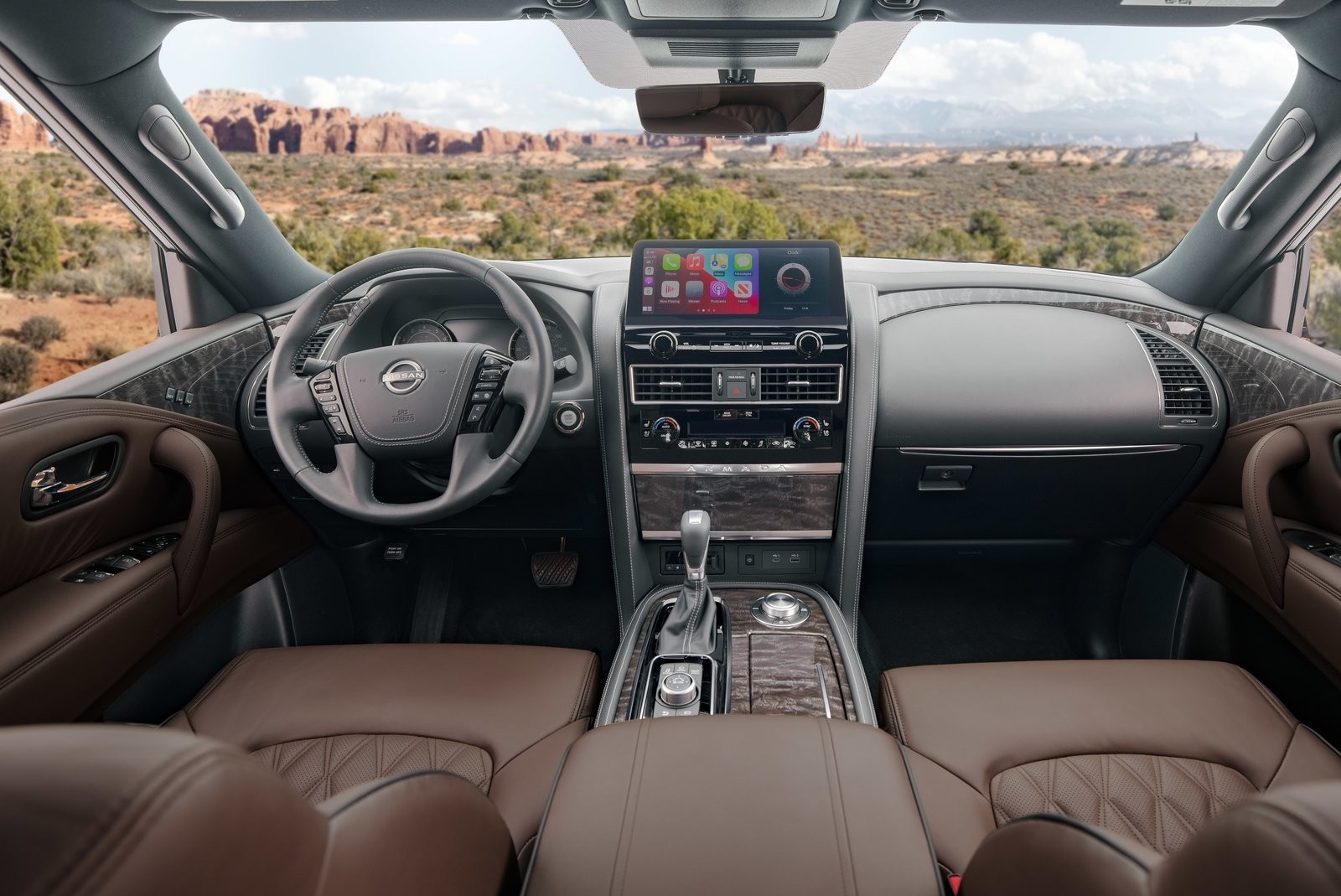 2022 Nissan Armada interior with the center consol on the home screen.