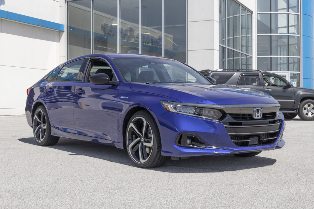 Honda Accord Hybrid on a dealers lot.