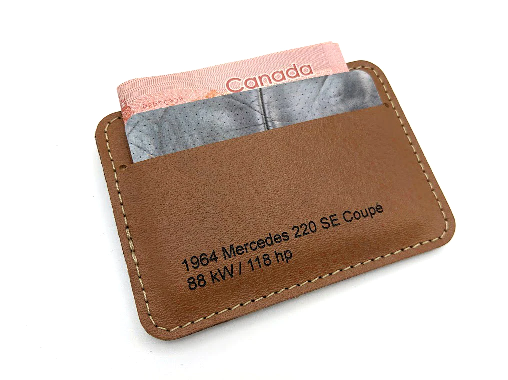 This unique wallet / cardholder is made from the original interior of a 1964 Mercedes 220 SE Coupe